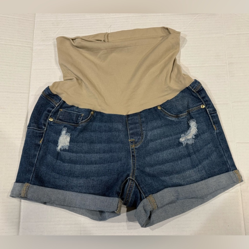 Bella Vida Maternity Shorts  Blue Denim Cut Offs Soft Stretch Sz(M)